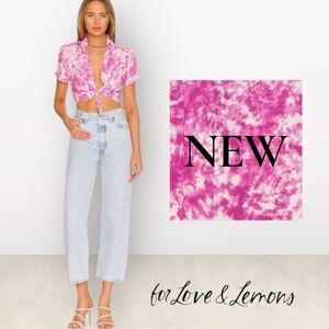 For Love & Lemons x Revolve Devon Pink Tie-Dye 100% Bamboo Tie-Front Crop Top XS